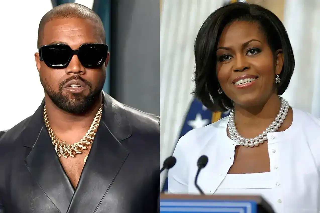 Side-by-side collage of Kanye West and Michelle Obama